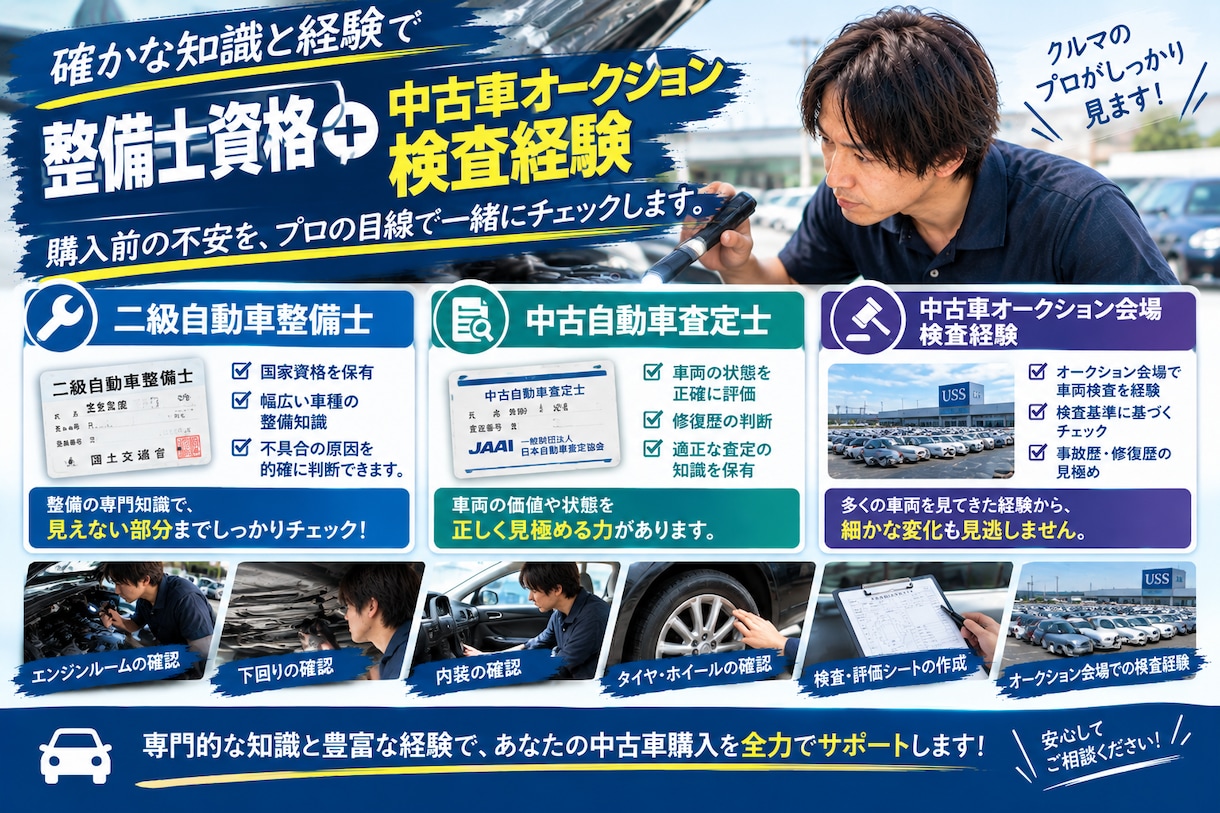 中古車購入前に車両状態や修復歴をチェックします 中古車の写真や車両情報を確認し、気になる点をチェックします！ イメージ4