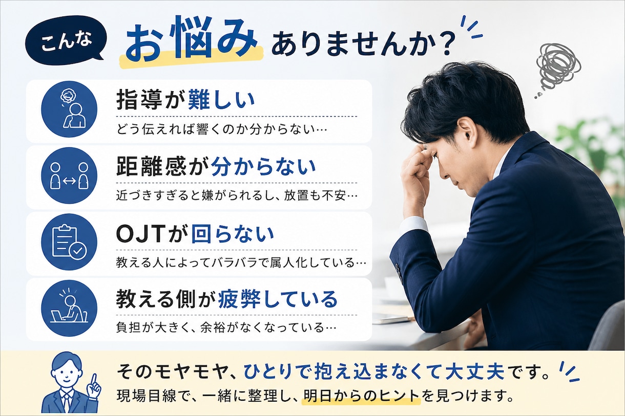 若手社員との接し方や育成の悩みを整理します 若手社員との距離感や育成の悩みを整理します イメージ2