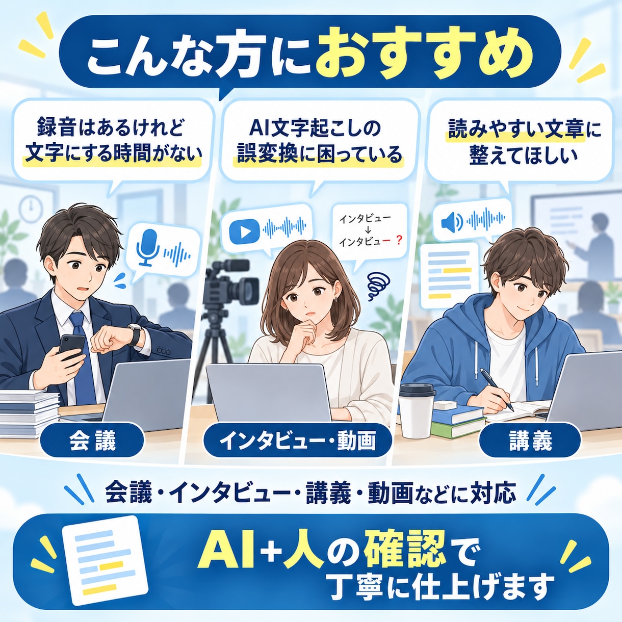 AI＋人の確認で音声・動画を文字起こしします 誤変換を丁寧に修正し、読みやすい文章に整えて納品します イメージ2