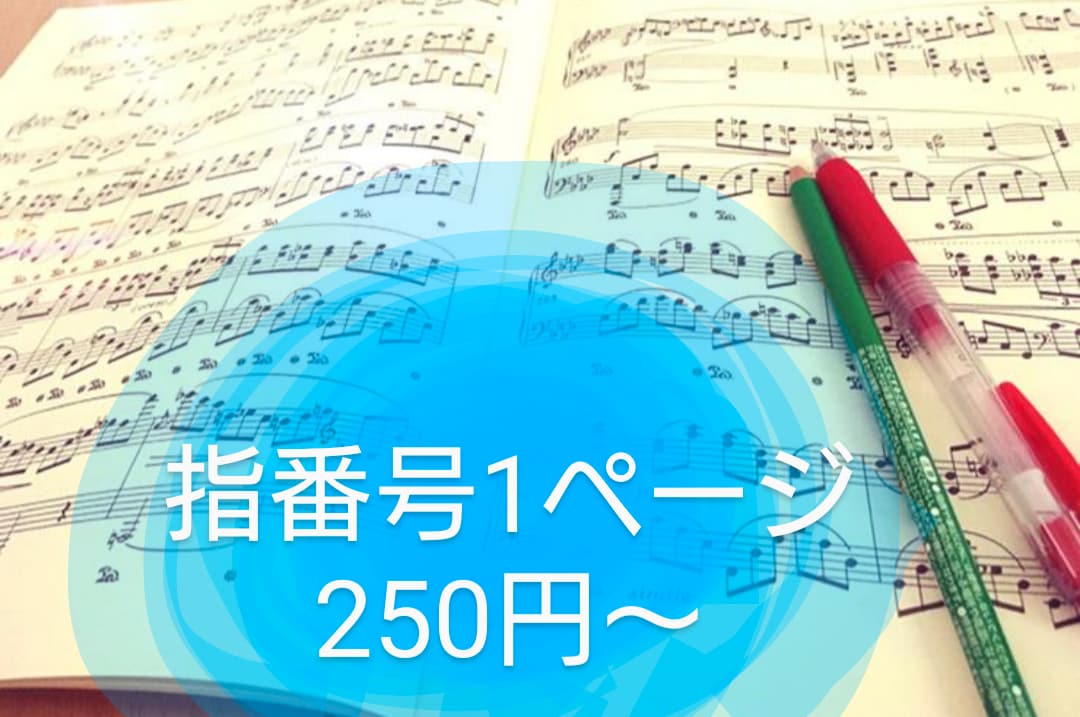 楽譜に【指番号】記入！譜読みのお手伝いします 難易度関係なく1ページ250円で【指番号】を記入します。 イメージ1