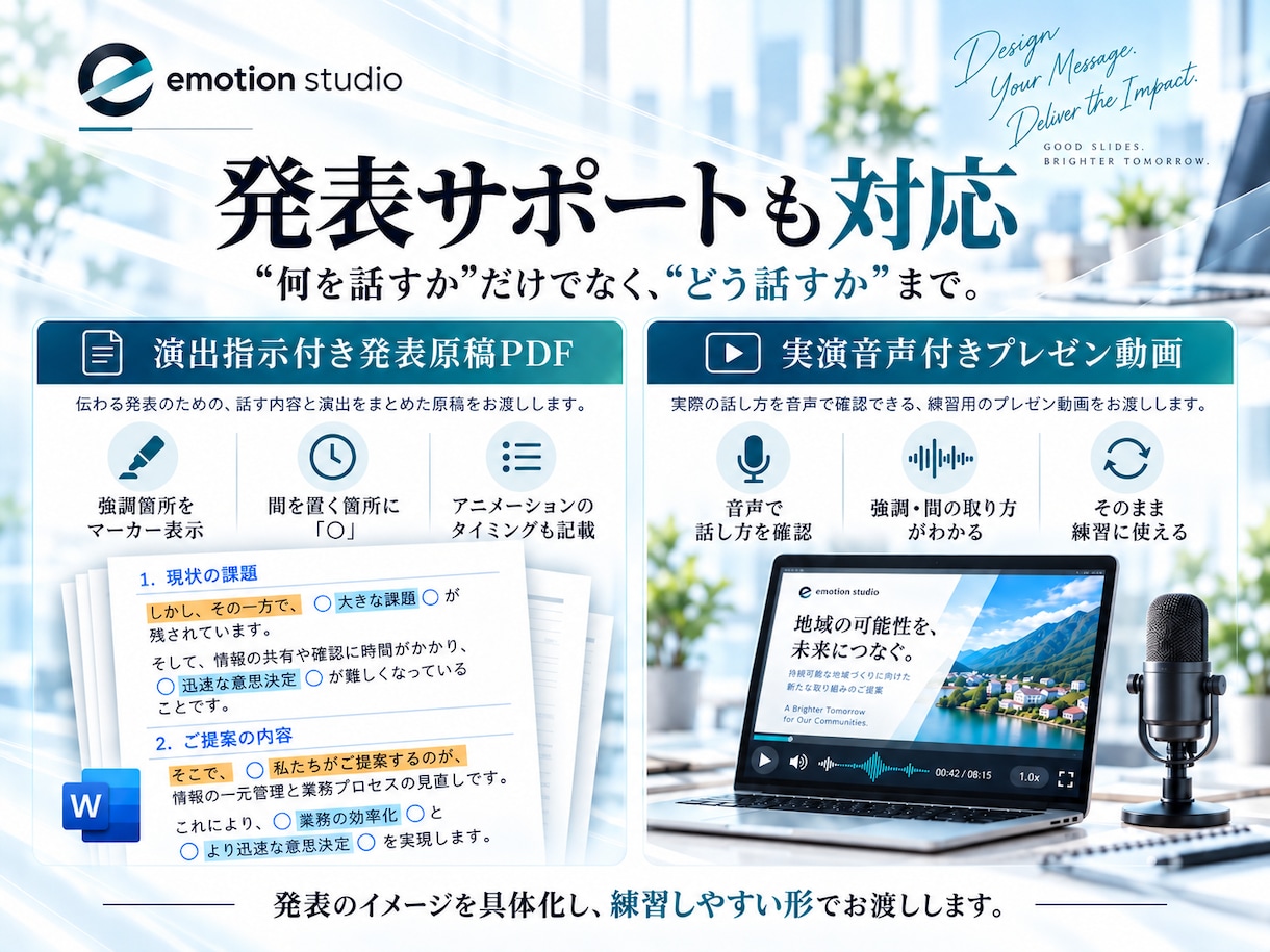 伝わる！パワーポイントをトータルサポートします 【オーダーメイド】原稿・構成・デザイン・音声実演まで！ イメージ3