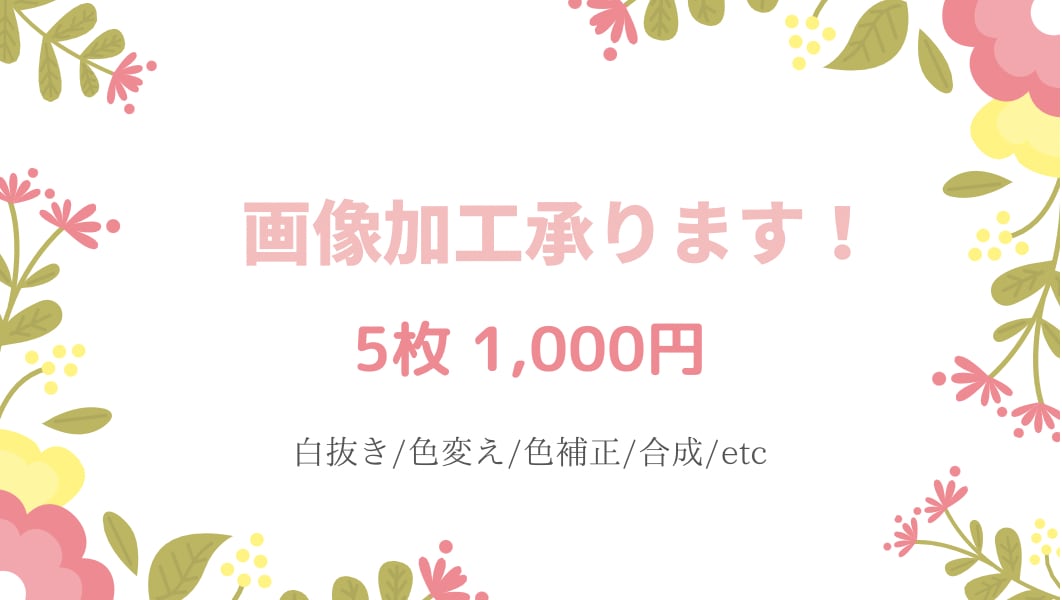 画像加工承ります 白抜き/切り抜き/文字消し/色変換ご相談くださいませ。 イメージ1