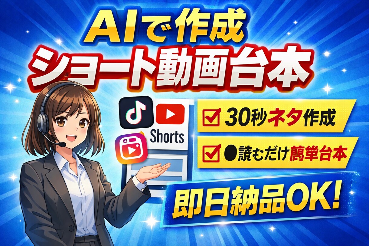 即日！AIでショート動画台本を作ります 【即日】AIでショート動画台本を作ります（30秒） イメージ1