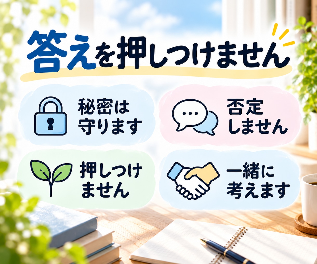 悩みやモヤモヤを一緒に整理します うまく話せなくても、まとまっていなくても大丈夫です イメージ4