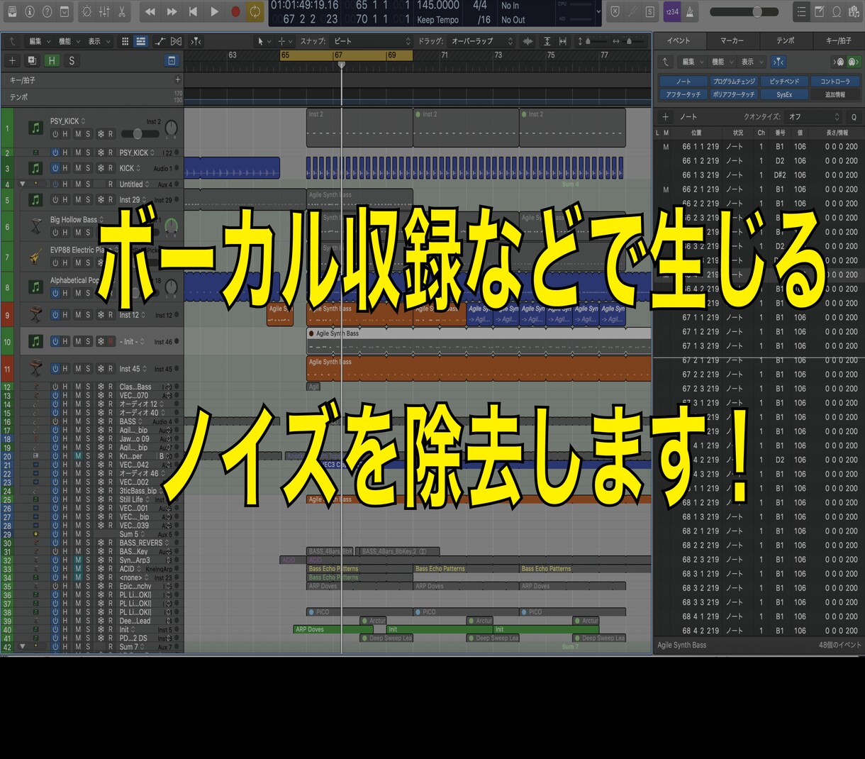 ボーカル録音などで生じるノイズを取り除きます コンペ、歌ってみた、などボーカルエディットをサポートします。 イメージ1