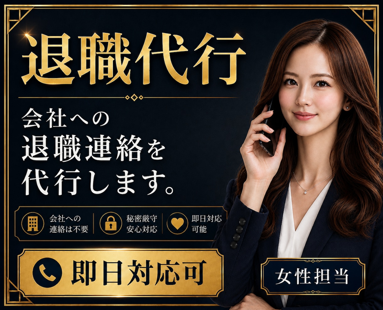 退職代行｜会社に行かなくて大丈夫 即日対応します 伝えづらい退職の意思を、あなたに代わって伝えます イメージ1