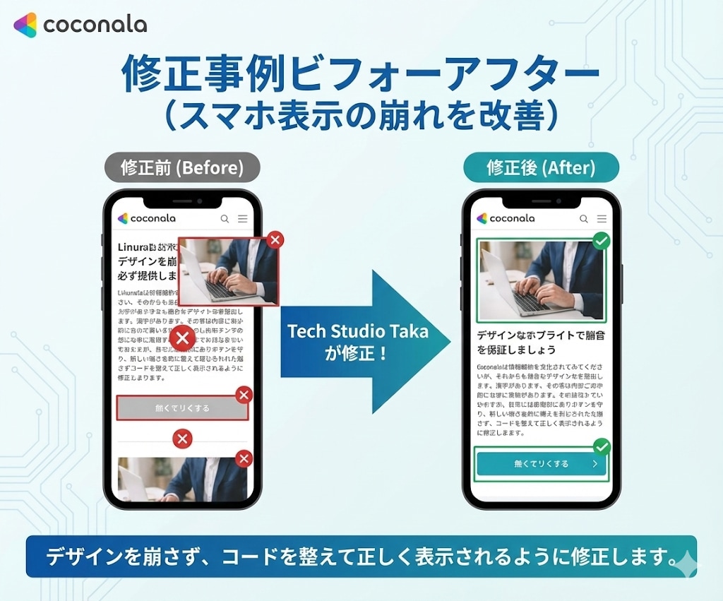 HTML・Next.jsのバグ即直します 技術スタジオが最短即日で表示崩れ・エラーを修正 イメージ6