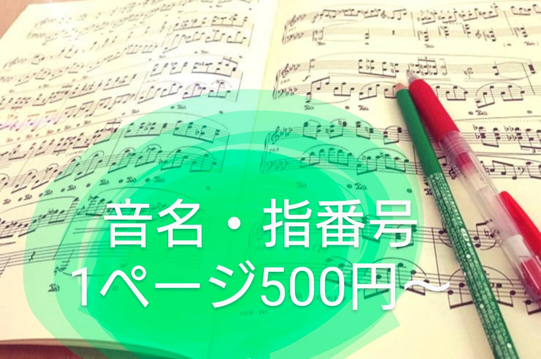 楽譜に【音名と指番号】記入！譜読みのお手伝いします 難易度関係なく1ページ500円。【音名と指番号】記入します。 イメージ1