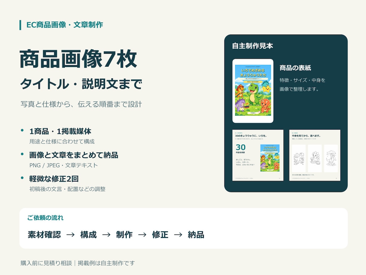 EC商品画像7枚と説明文を制作します 商品写真と仕様から、伝える順番までまとめて設計 イメージ1