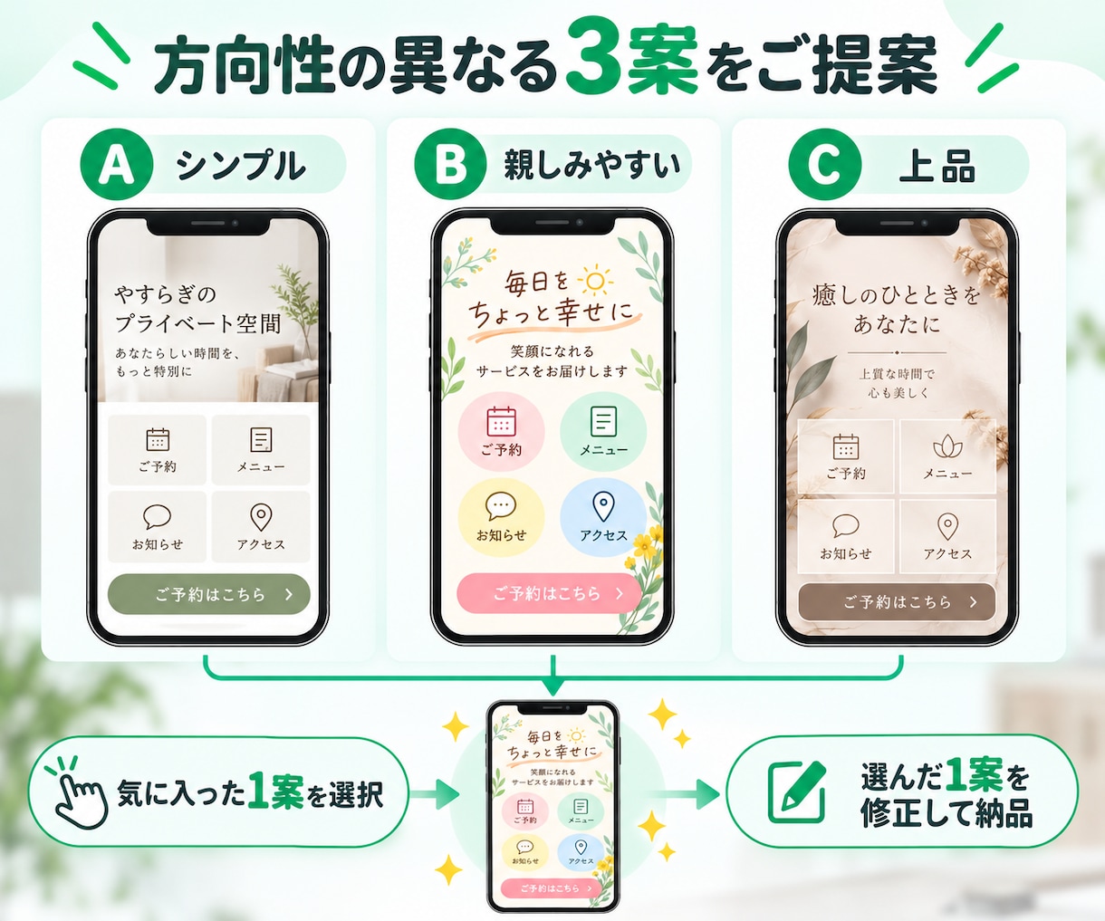 3案から選べる｜LINEリッチメニューを作成します 気に入った1案を修正して完成データを納品します イメージ2