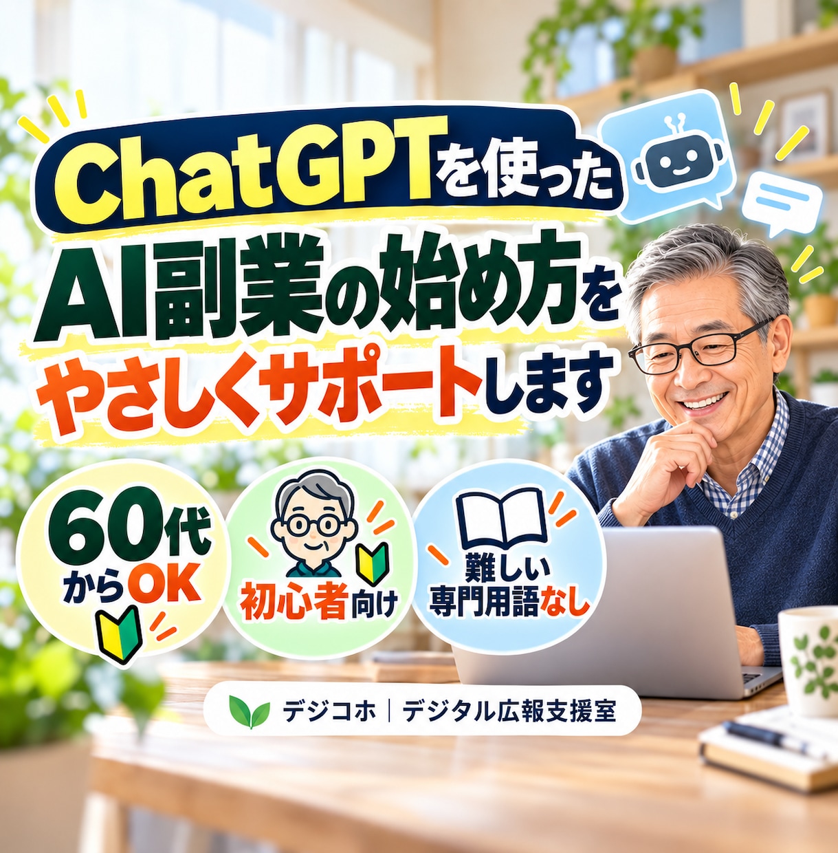 60代からのAI副業をやさしくサポートします ChatGPT初心者でも安心。経験を副業に変える第一歩！ イメージ1