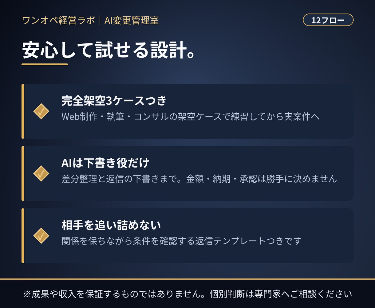 追加依頼・仕様変更を12フローで整理します 12フロー＋Excel。「ついで」を着手前に確認する変更管理 イメージ4