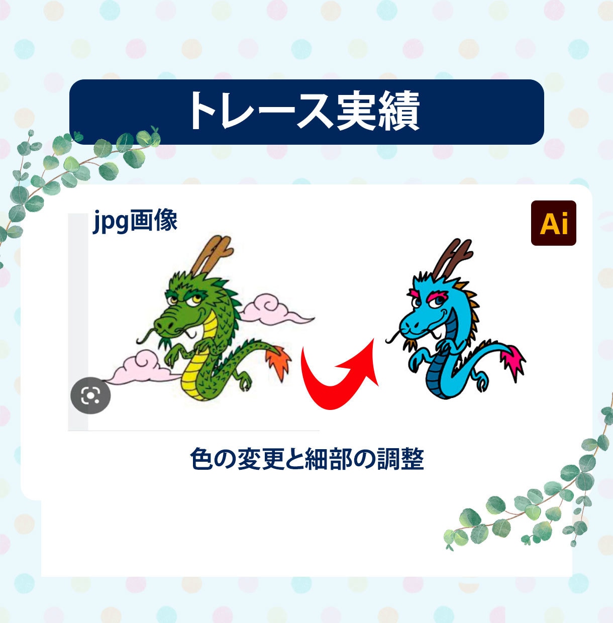 手描きイラストや画像をAiデータにトレースします 元画像を正確・丁寧にトレースして、Aiにデータ化します。 イメージ3