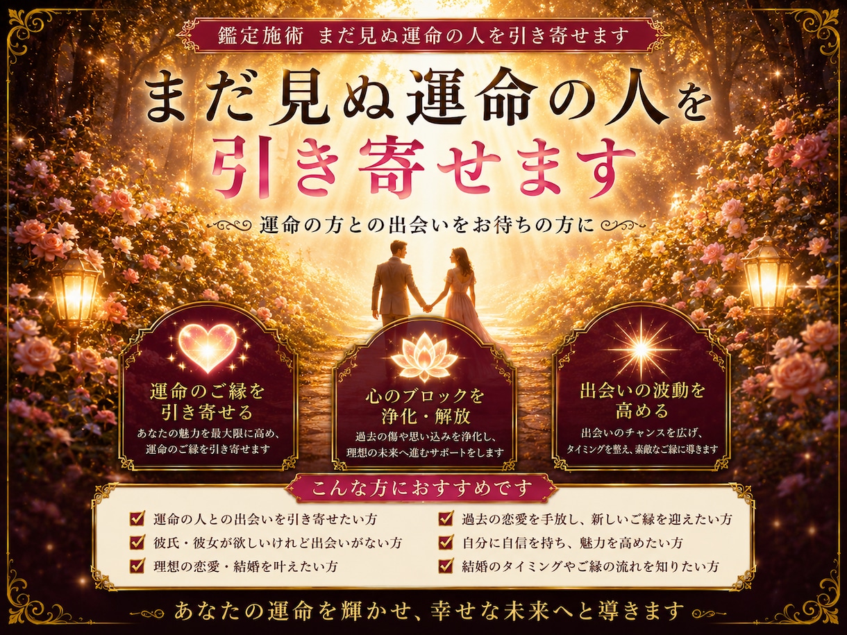 鑑定施術 まだ見ぬ運命の人を引き寄せます 運命の方との出会いをお待ちの方に イメージ1