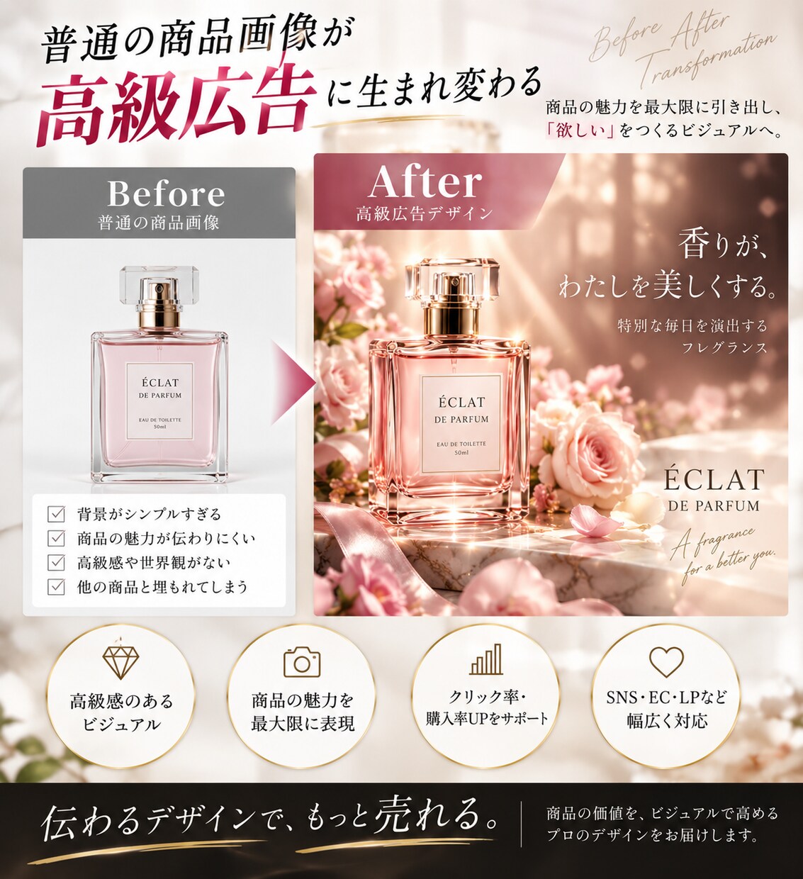 海外ブランド風広告を制作します 美容・コスメ向け高級クリエイティブ イメージ3