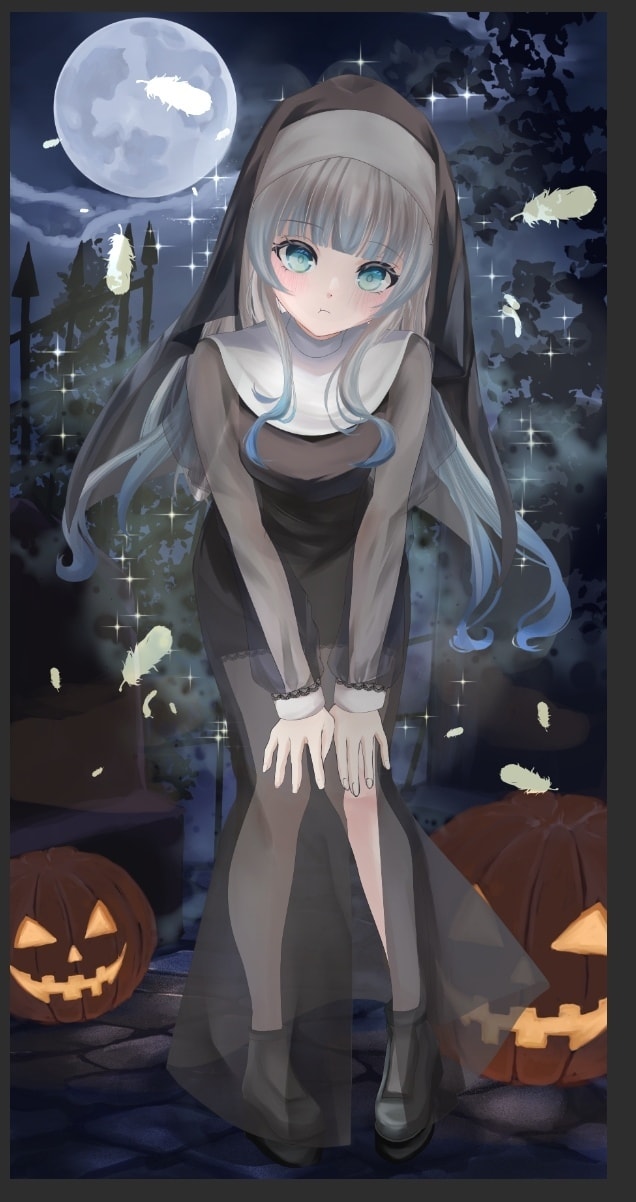 シスターイラスト(ハロウィン用)作成します 髪かきおろし、全身対応、表情差分たくさんあります イメージ3