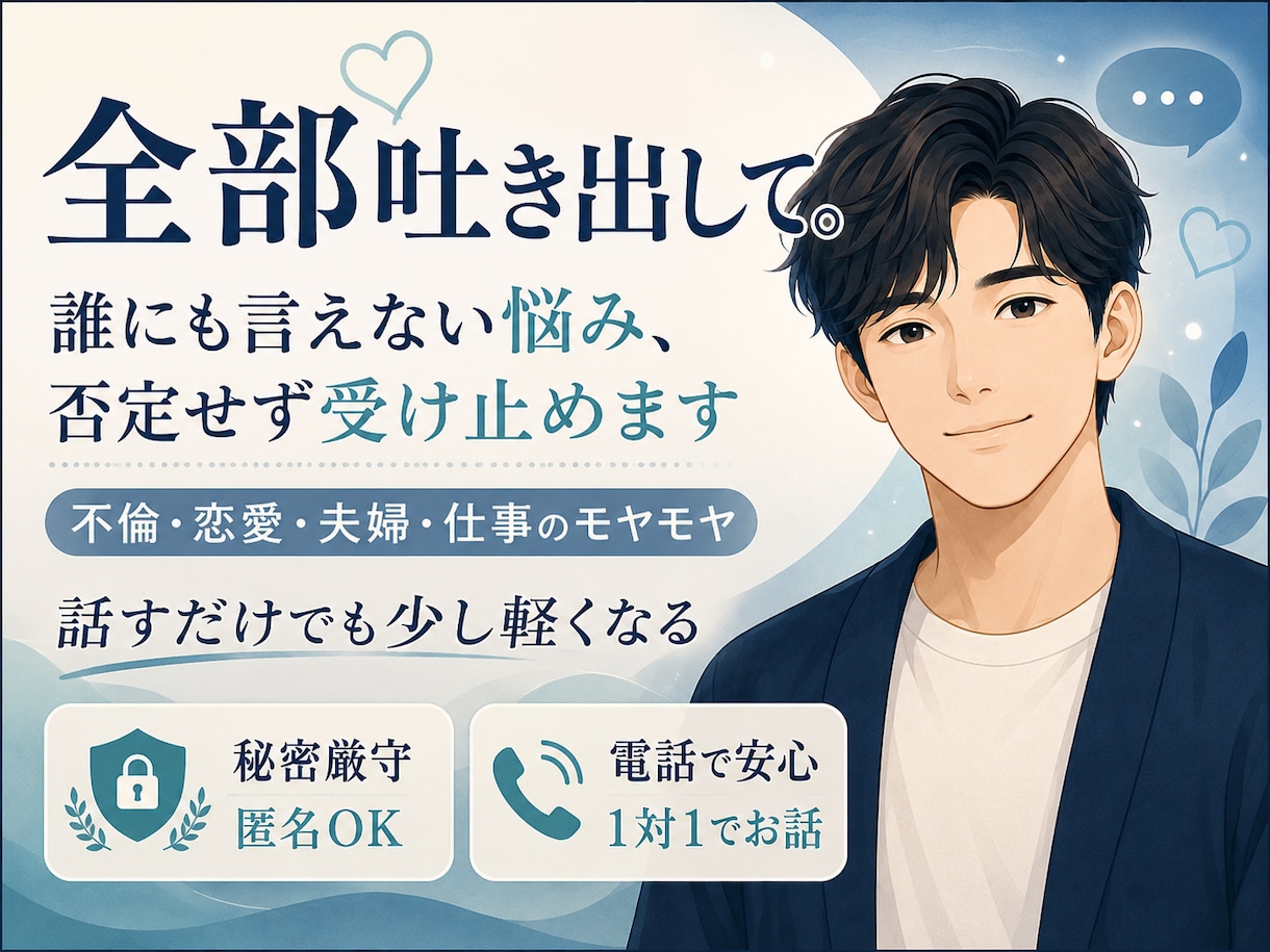 ここが「本気の相談所」あなたの全てを受け入れます 話すだけでも少し心が軽くなる場所です イメージ1