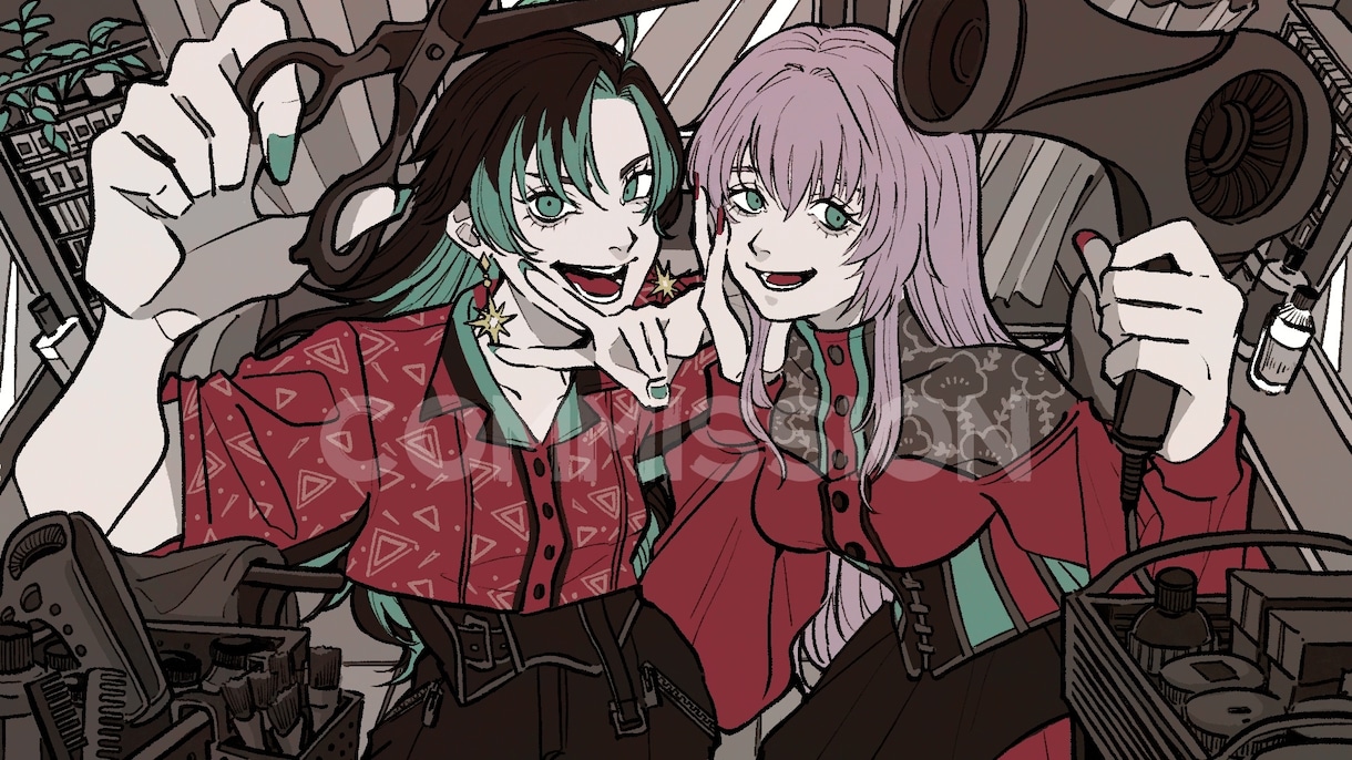 複数キャラOK!描き込んだ背景ありイラスト承ります レトロ・擬人化（人外）・ファッション・女の子が得意です！ イメージ5