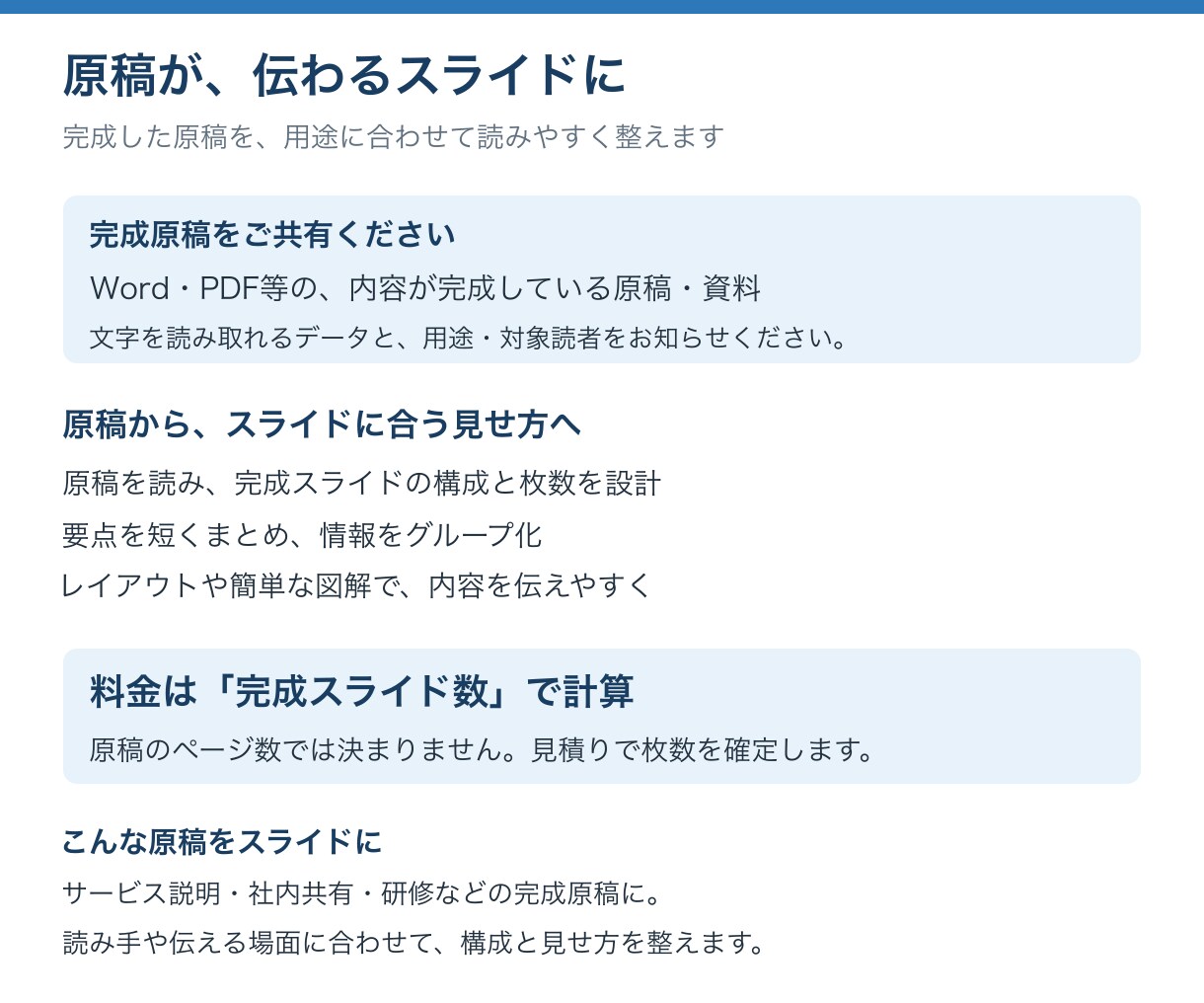 完成原稿からパワポのスライドを作成します 原稿確認後にお見積り／初稿約72時間／土日祝対応 イメージ5