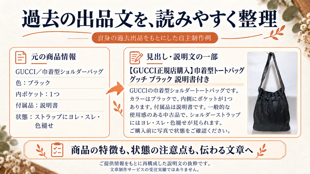 雑貨2商品の説明文と見出しを作成します 仕様照合表付き。EC商品メモを掲載用の文章へ イメージ3