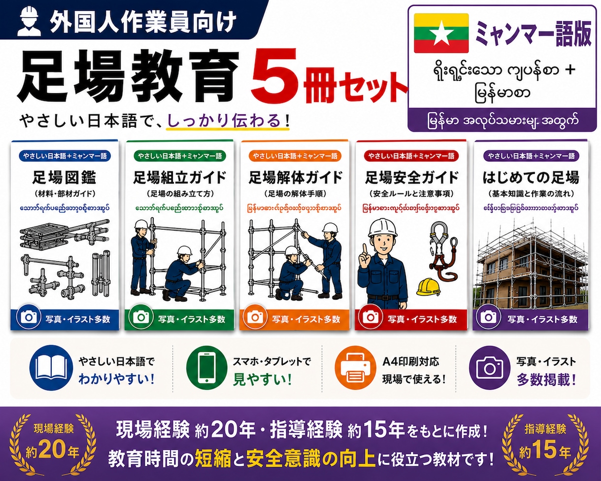 外国人向けの足場の教科書を販売します 現場経験20年監修 外国人向け足場教育5冊 ミャンマー語版 イメージ1