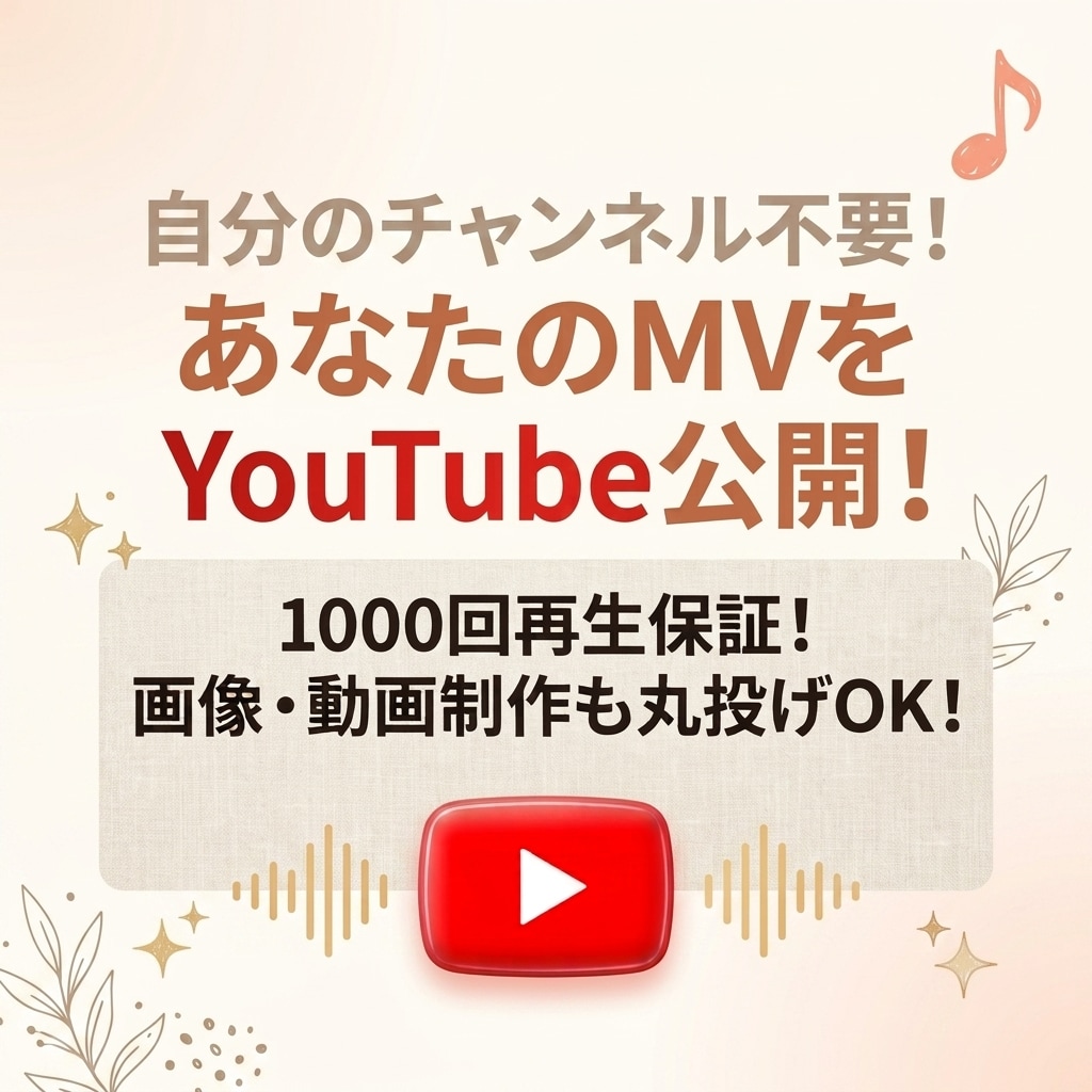 貴方のMVをYouTube投稿＆1000再生します YouTubeチャンネルがなくてもOK！動画公開代行します！ イメージ1