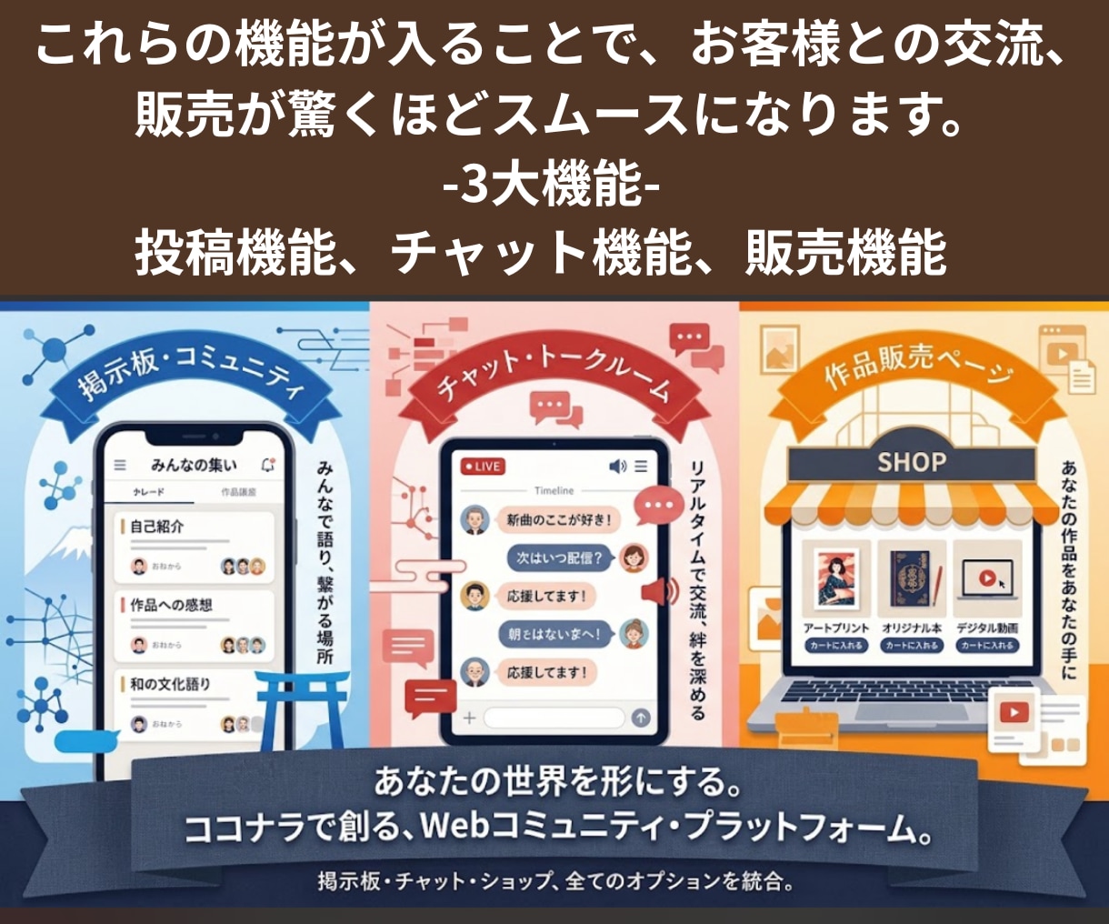 月額0円のファンコミュニュティサイト制作ができます 初期費用25000円〜で新しい仲間が増えるファンサイト制作。 イメージ5