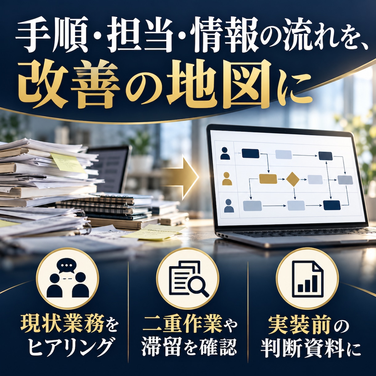 業務フローを見える化して改善点を診断します 手順・担当・情報の流れを、改善の地図に イメージ5