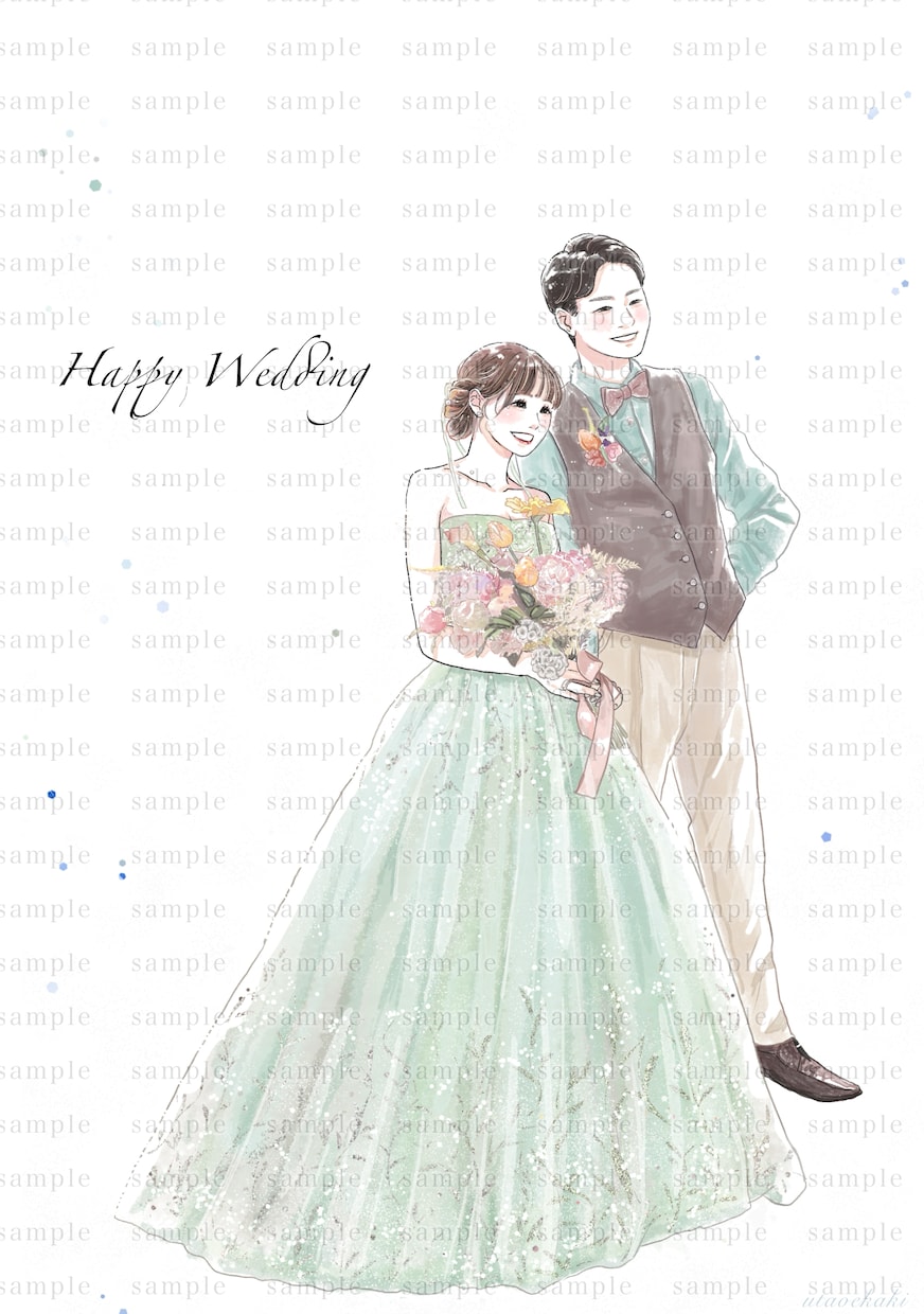 暖かいタッチでウエディングイラストお描きします 前撮りや挙式のお写真を記念にイラスト化しませんか？ イメージ1