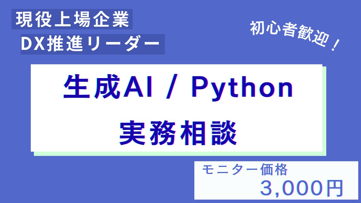 生成AI活用やPython学習の相談に乗ります 上場企業のAI導入リーダーが実務目線で優しくサポート イメージ1