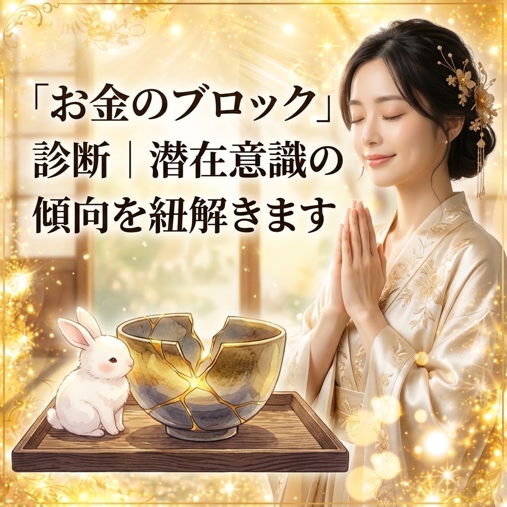 お金のブロック診断潜在意識の傾向を紐解きます 我慢をやめて愛される心と通帳を豊かさで満たす金継ぎ鑑定 イメージ1