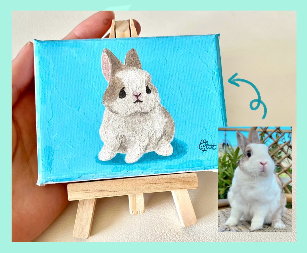 あなたのペットをゆるかわいいミニ原画にします うちの子がキャンバスの絵画に！イーゼル付きですぐに飾れます イメージ2