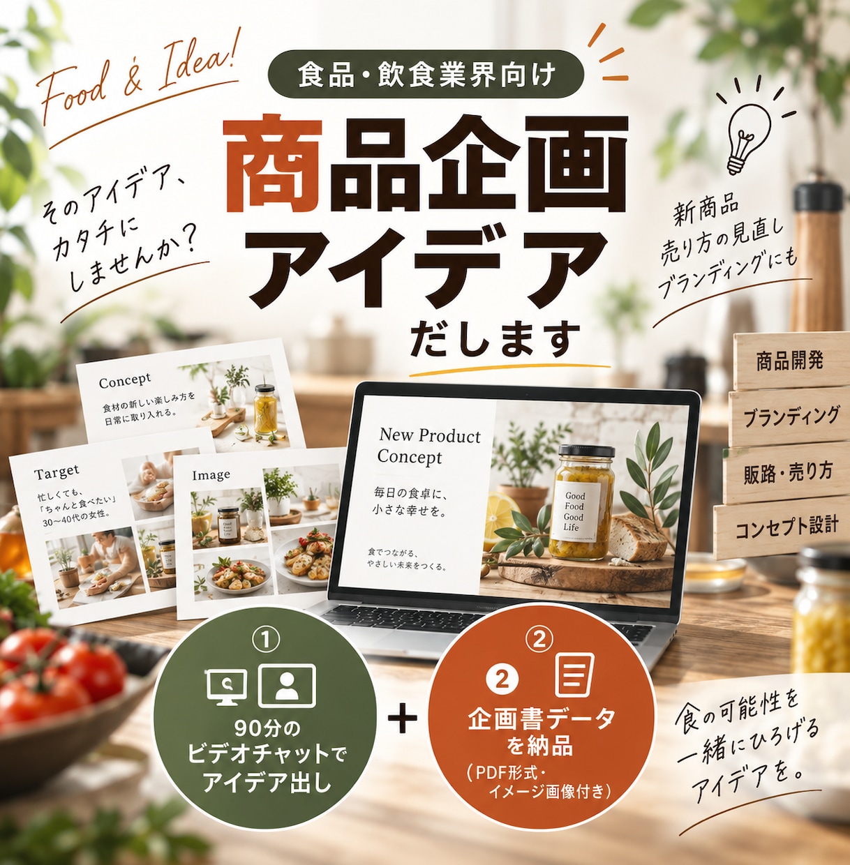 食品・飲食業界向け 商品企画アイディアだします ①商品企画チャット相談＋②企画書データを納品します。 イメージ1