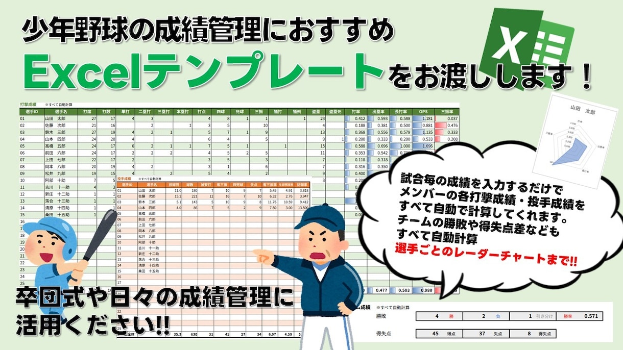 少年野球向けの野球成績管理テンプレートを提供します 使いやすさと機能性を兼ね備えた野球成績管理テンプレート イメージ1
