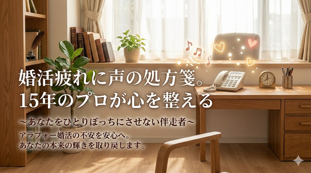婚活疲れに声の処方箋｜15年の経験で心を整えます アラフォー婚活の孤独に寄り添う。15年のプロが贈る心の処方箋 イメージ1