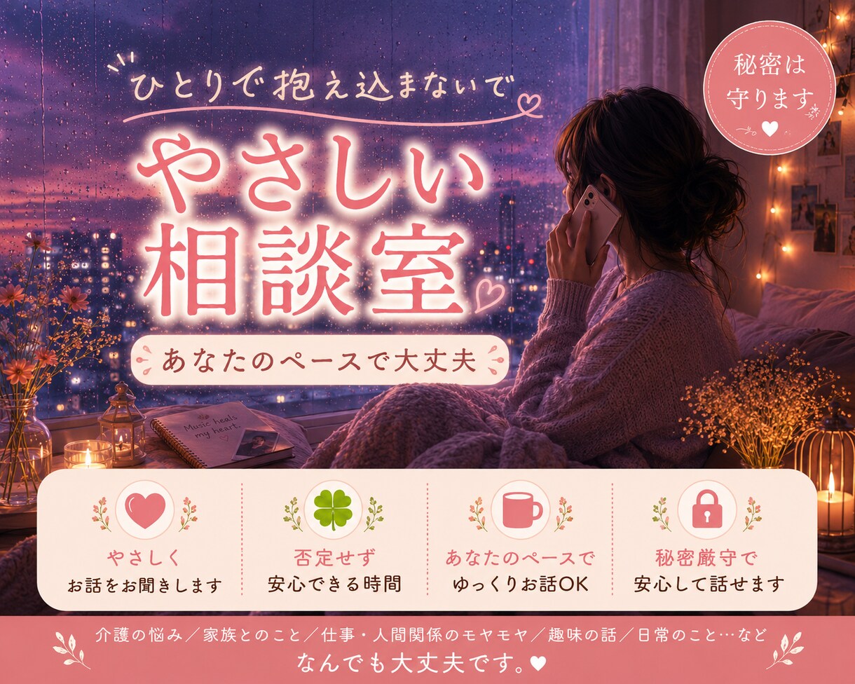 どんな話でも否定せずに優しく伺います あなたの心にそっと寄り添います。 イメージ1