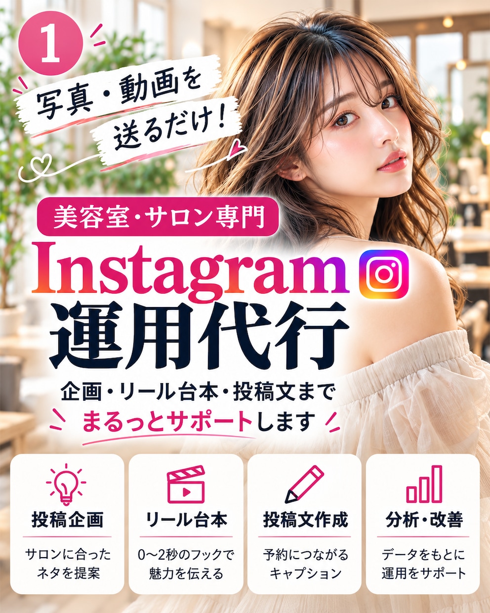美容室のInstagram運用をサポートします 企画・リール台本・投稿文までまとめて作成 イメージ1