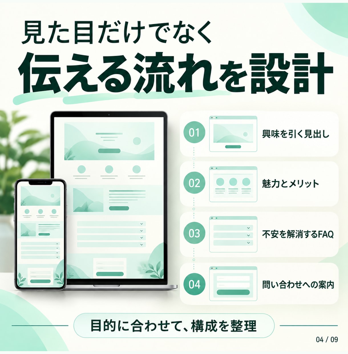 商品の魅力が伝わるLPを制作します 魅力を整理し、問い合わせ・申し込みを案内するLPへ イメージ4