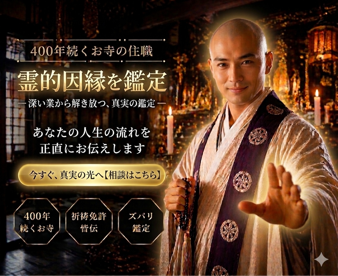 開創４００年の住職が霊的因縁を鑑定し供養祈願します 厳しい修行を数回修了し祈祷の免許皆伝を授かっております イメージ1