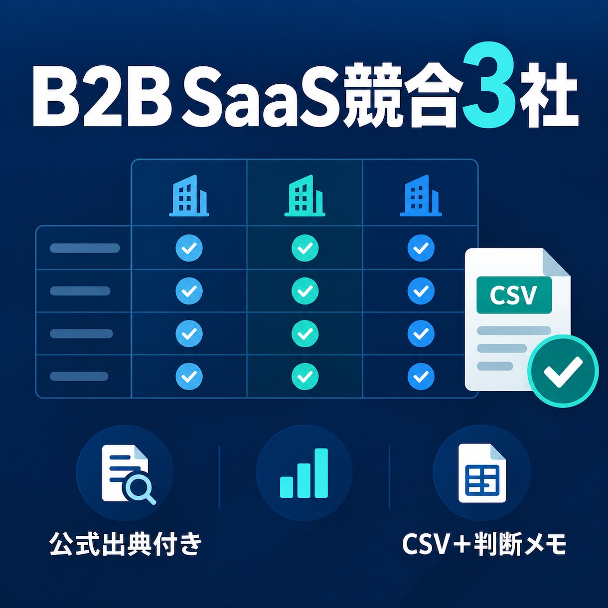 B2B SaaSの競合3社を公式情報で比較します 価格・機能・提供条件を出典付きCSV＋判断メモに整理 イメージ1