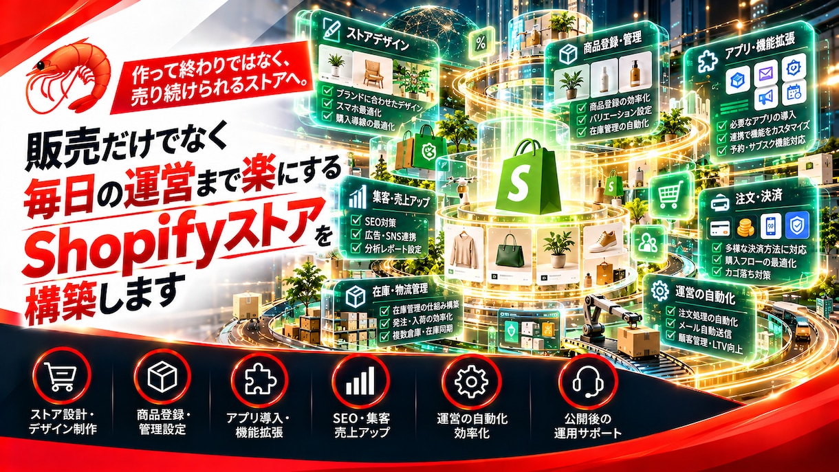 運営しやすいShopifyストアを構築しますます 商品登録から受注管理まで、毎日の運営をスムーズに イメージ1