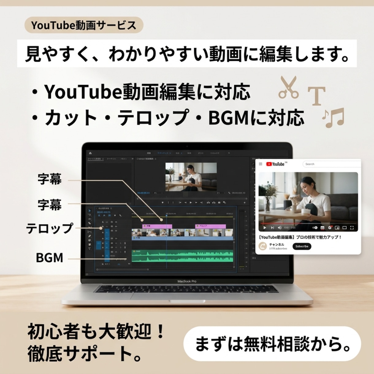 YouTube動画編集｜丁寧・迅速対応ます 丁寧な対応と見やすい編集で安心制作 イメージ1