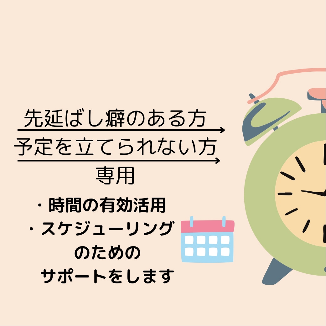 時間の有効活用やスケジューリングのサポートをします 【先延ばし癖のある人、予定が立てられない人専用】 イメージ1