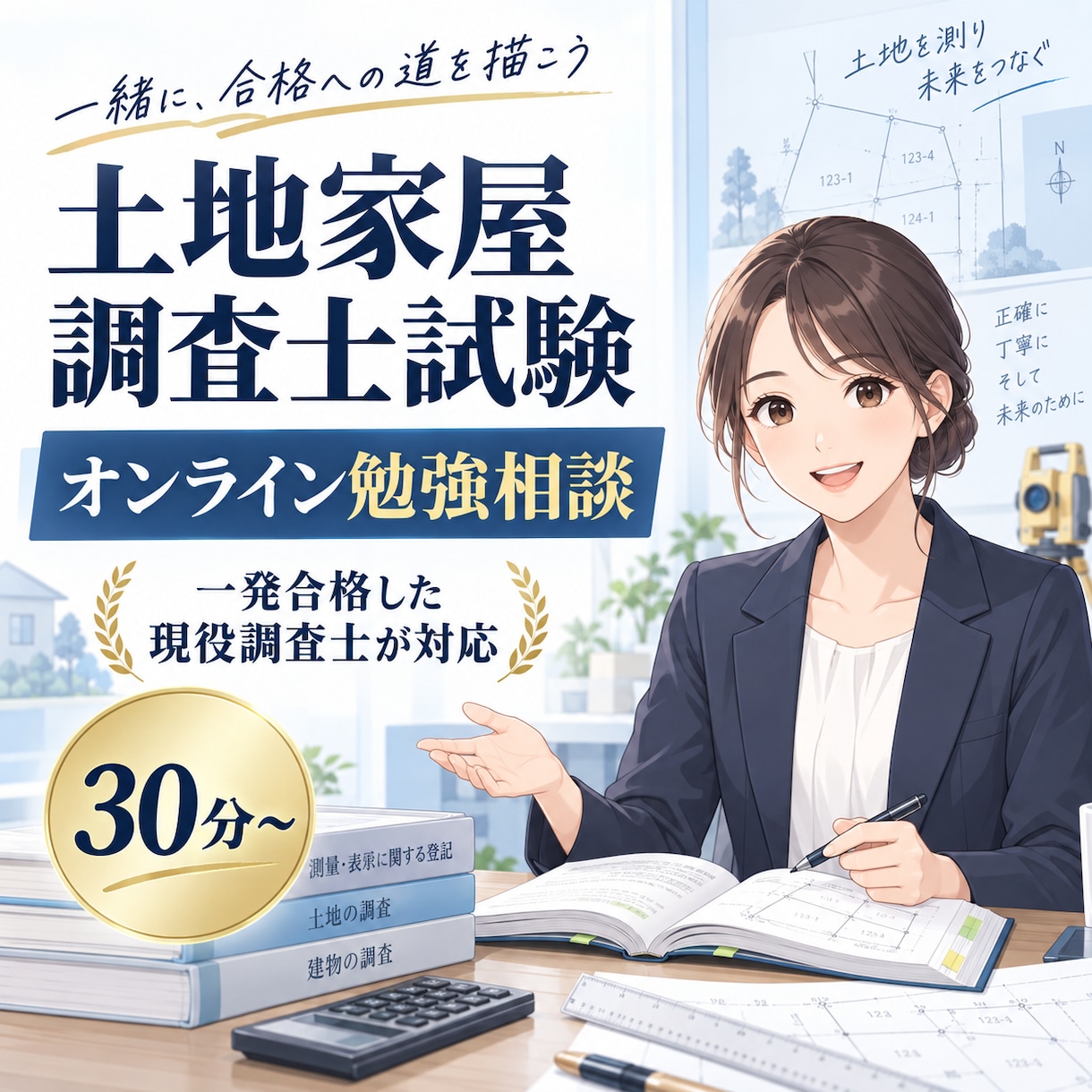 現役土地家屋調査士が試験の相談に乗ります 一発合格した現役調査士が、勉強のお悩みにお答えします イメージ1