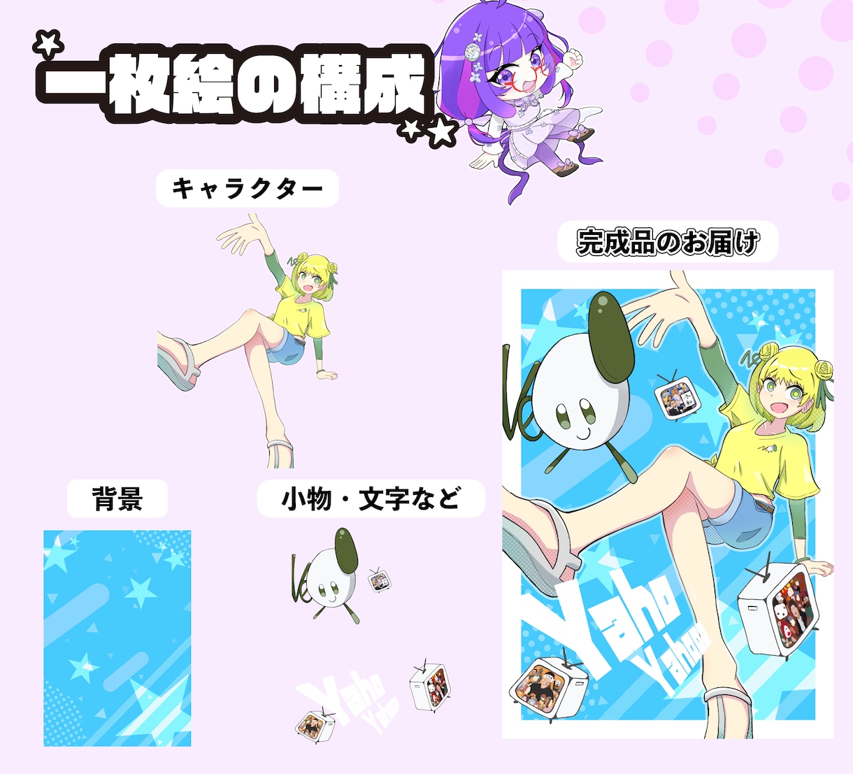 商用利用可！ポップな1枚絵を描きます YouTubeのサムネやED動画、グッズ制作やアイコンなどに イメージ2