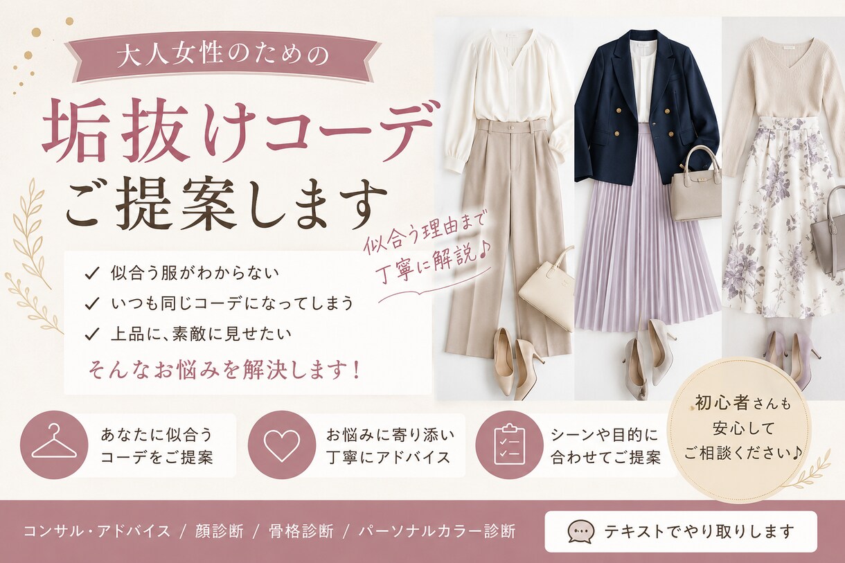 大人女性の上品きれいめコーデをご提案します 上品に見える「あなた専用コーデ」をご提案 イメージ1