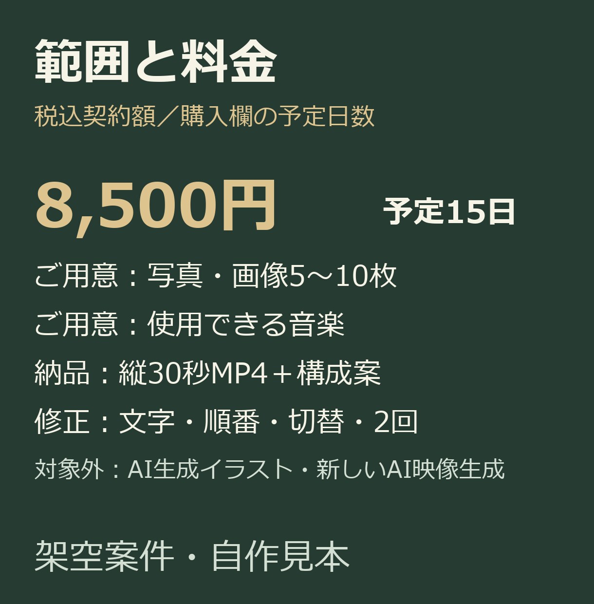 写真とBGMで縦型30秒の紹介動画を作ります 画像5〜10枚でOK。SNS向けの縦長mp4でお渡し イメージ5