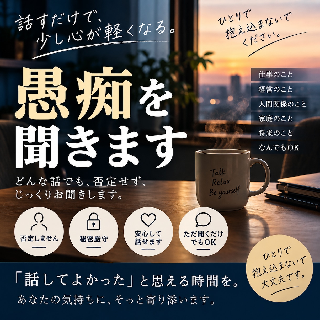 愚痴は吐き出して下さい。楽になります 愚痴は身近な人・職場の人・友人じゃなく他人に吐き出し下さい イメージ1