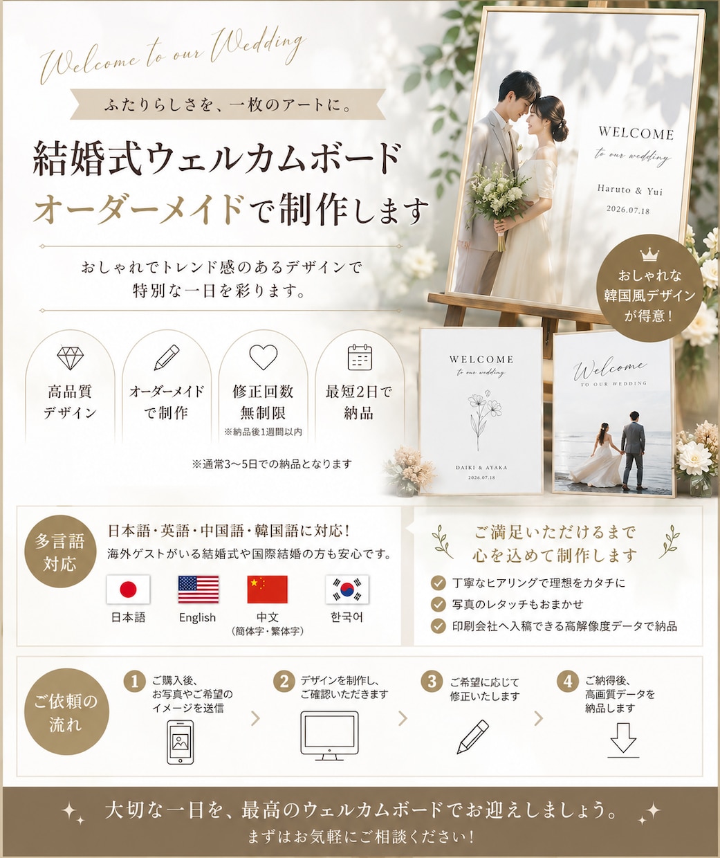 洗練されたウェルカムボードで特別な一日を演出します ふたりらしさを、一枚のアートに。 イメージ1