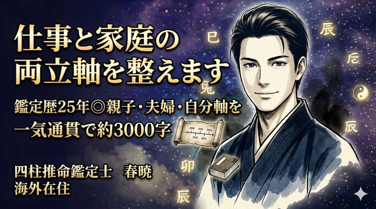 仕事と家庭の両立軸を整えます 鑑定歴25年◎親子・夫婦・自分軸を一気通貫で約3000字 イメージ1